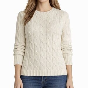 Vtg Lauren RALPH LAUREN Cable Knit Sweater Merino Angora Cashmere sz Petite M